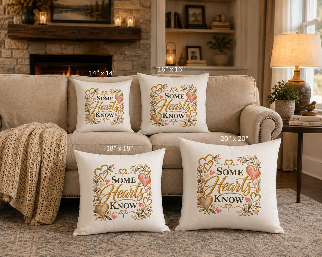 Square Pillow — "Some Hearts Know" Floral Heart Accent Throw Pillow