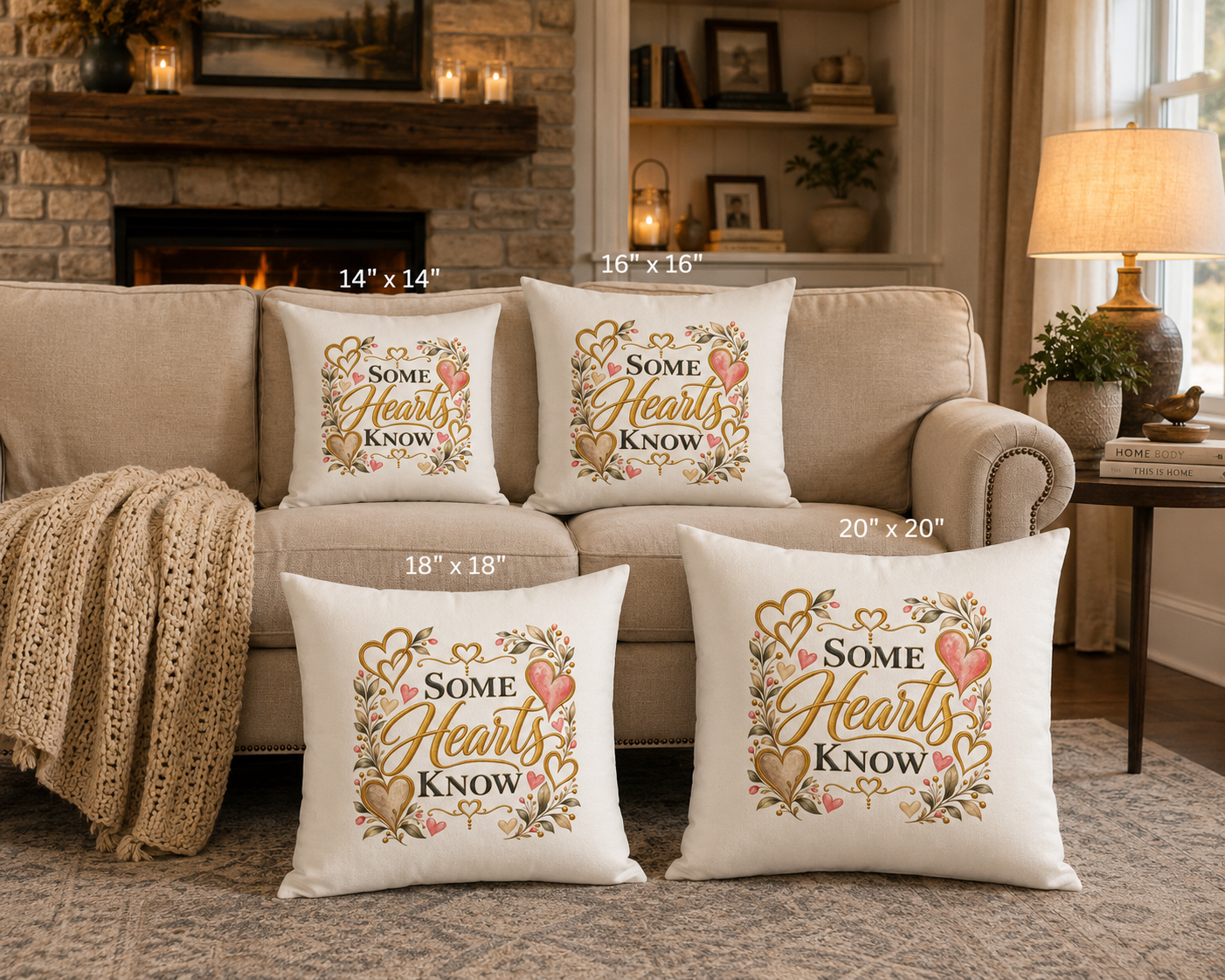 Square Pillow — "Some Hearts Know" Floral Heart Accent Throw Pillow