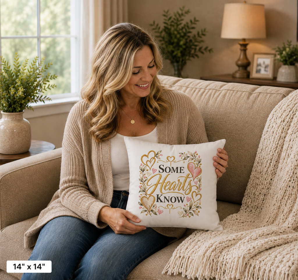 Square Pillow — "Some Hearts Know" Floral Heart Accent Throw Pillow