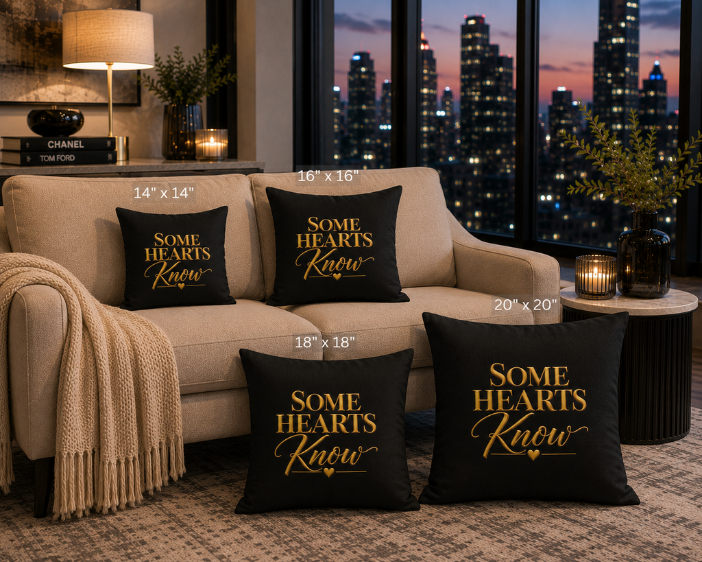 Square Pillow – “Some Hearts Know” Gold Script Decorative Throw Pillow