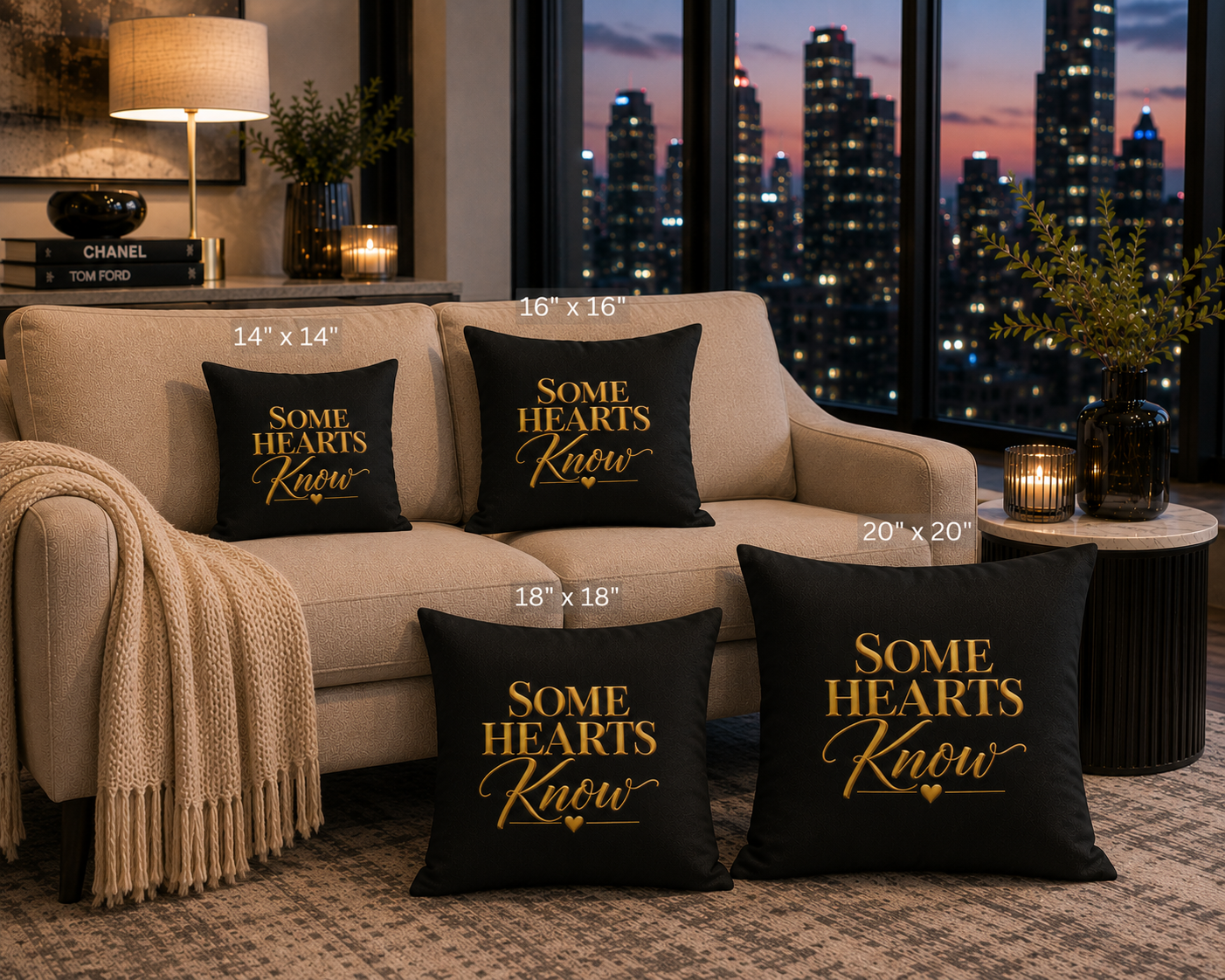 Square Pillow – “Some Hearts Know” Gold Script Decorative Throw Pillow