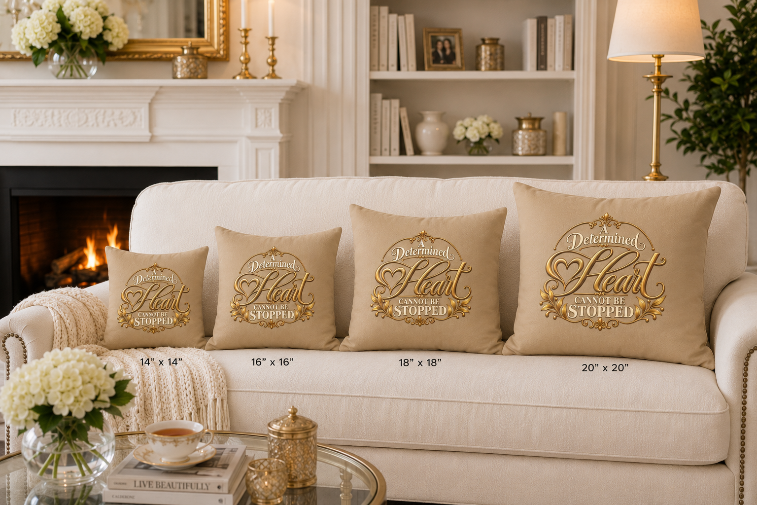 Faux Suede Pillow — "A Determined Heart Cannot Be Stopped" Inspirational Throw Pillow