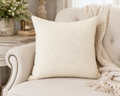 Faux Suede Square Pillow — Cream Damask Accent Cushion