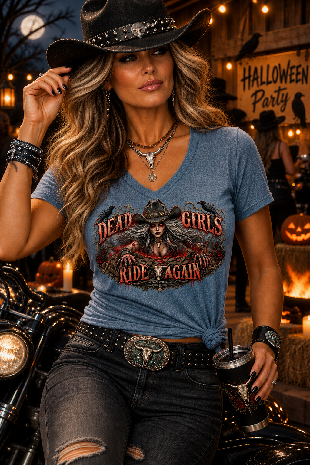 Dead Girls Ride Again V-Neck Tee