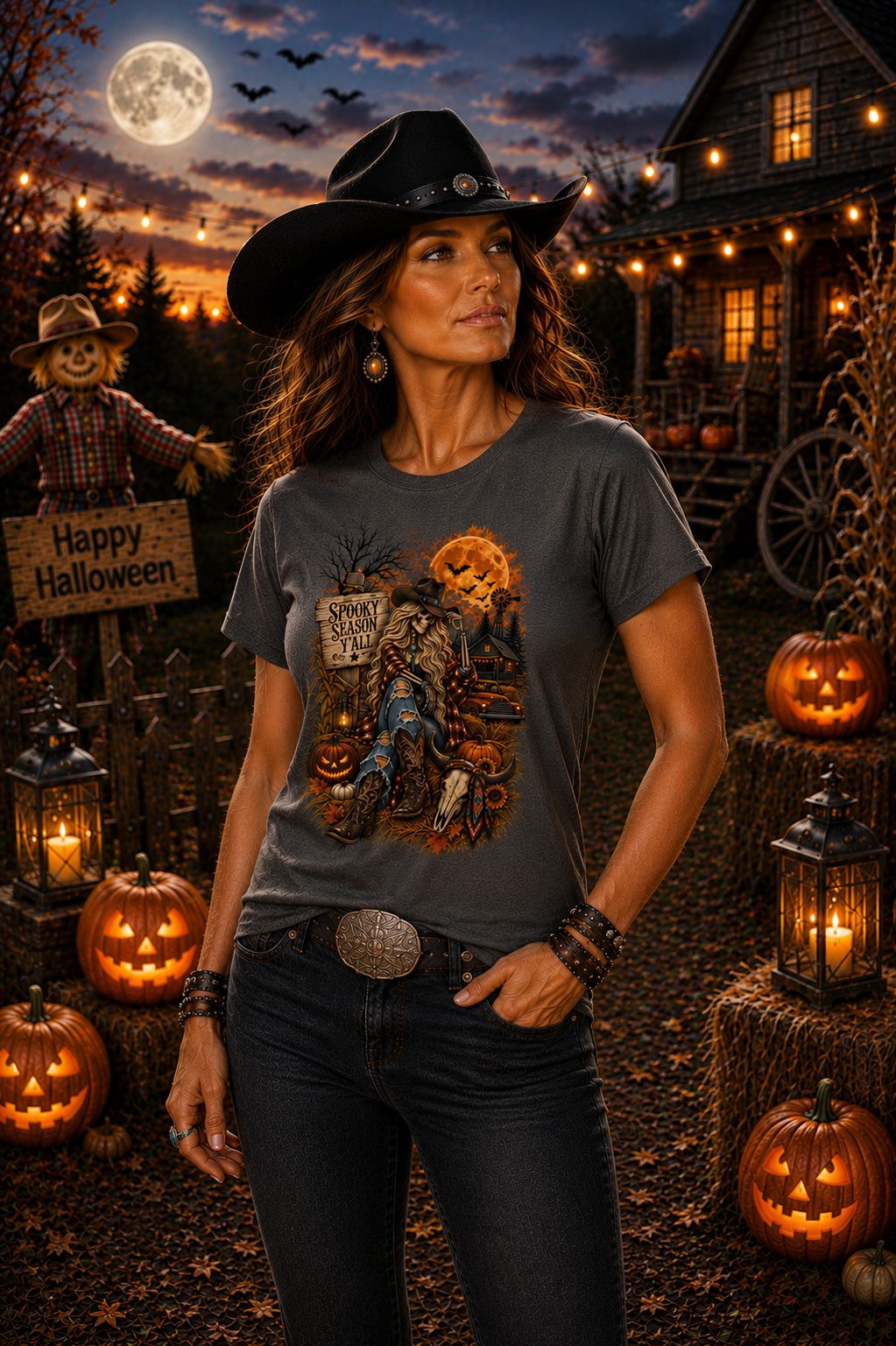 Womens Halloween Witch Tee — Spooky Pumpkin Graveyard Graphic Shirt