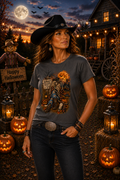 Womens Halloween Witch Tee — Spooky Pumpkin Graveyard Graphic Shirt