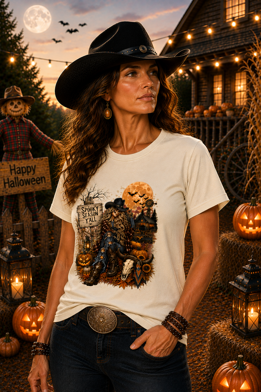 Womens Halloween Witch Tee — Spooky Pumpkin Graveyard Graphic Shirt