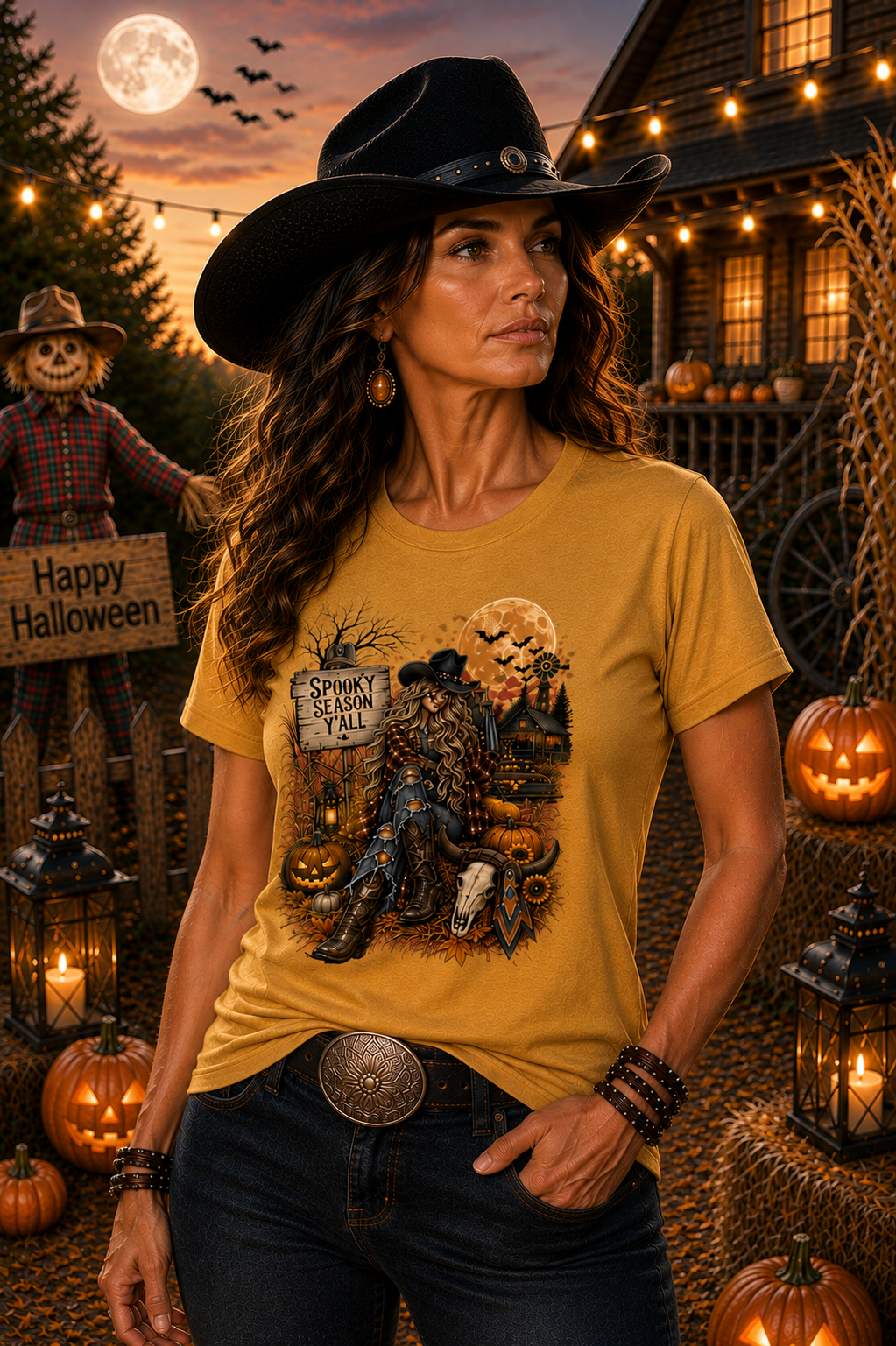 Womens Halloween Witch Tee — Spooky Pumpkin Graveyard Graphic Shirt