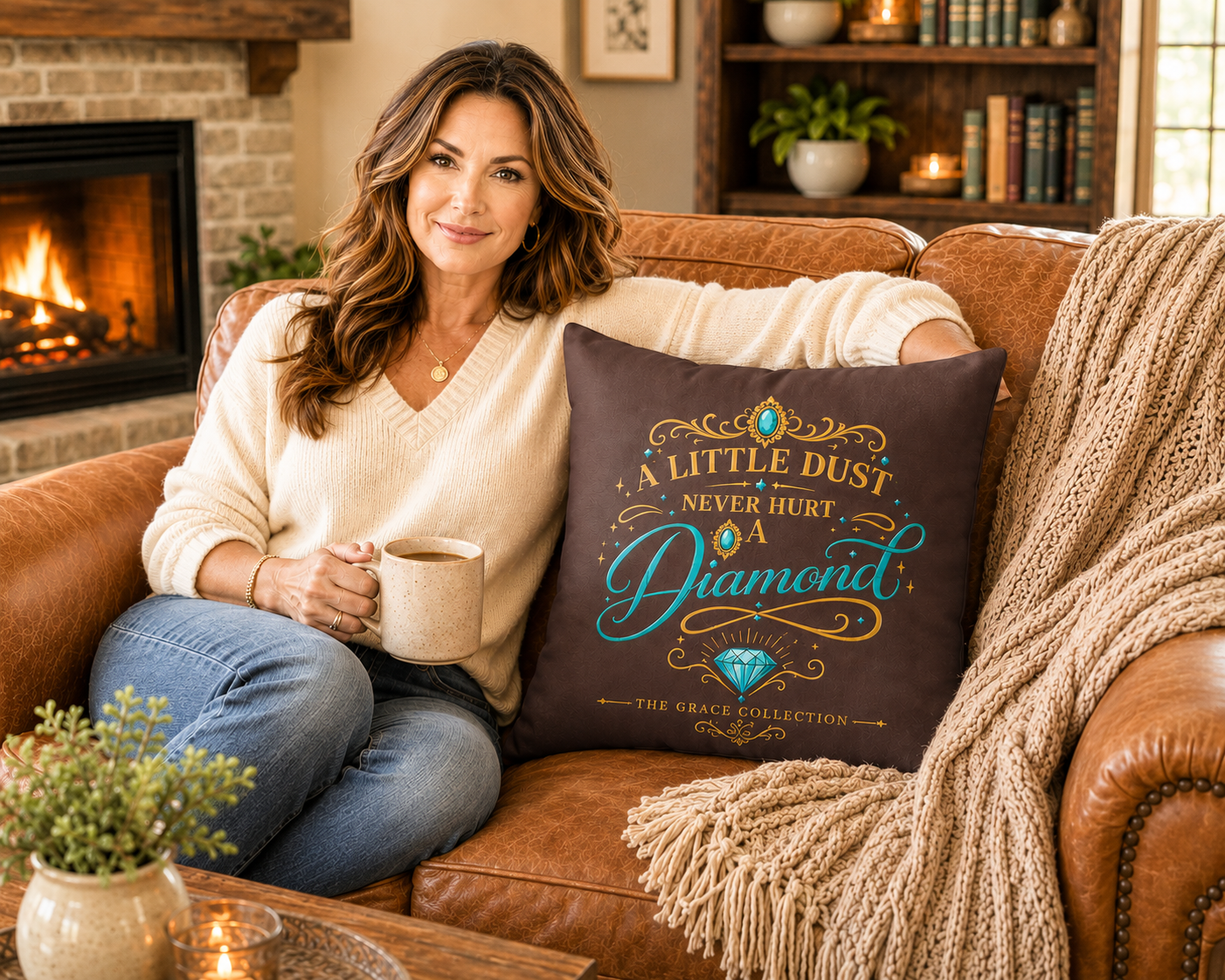 Faux Suede Pillow — "A Little Dust Never Hurt a Diamond" Decorative Throw Pillow