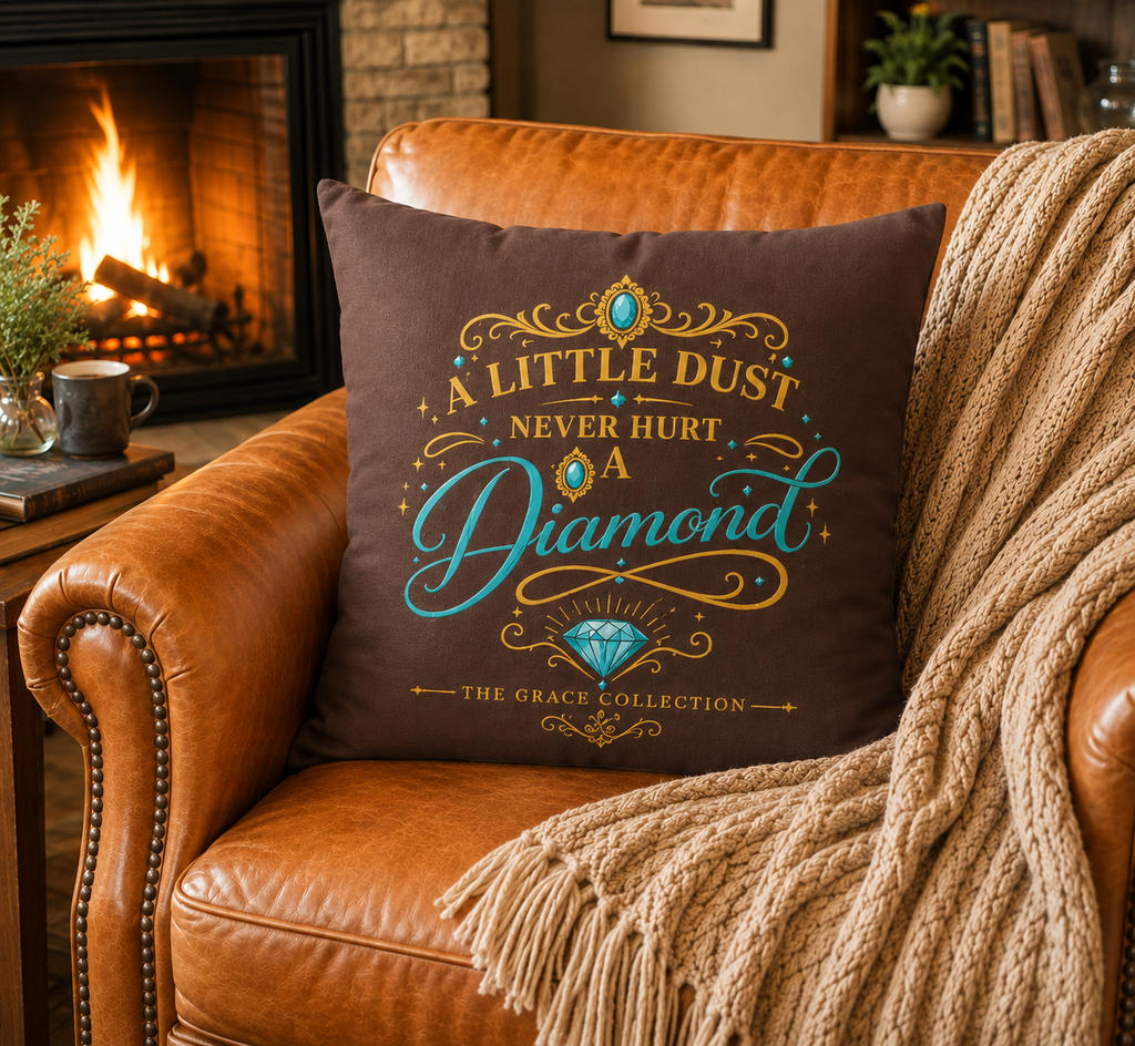 Faux Suede Pillow — "A Little Dust Never Hurt a Diamond" Decorative Throw Pillow
