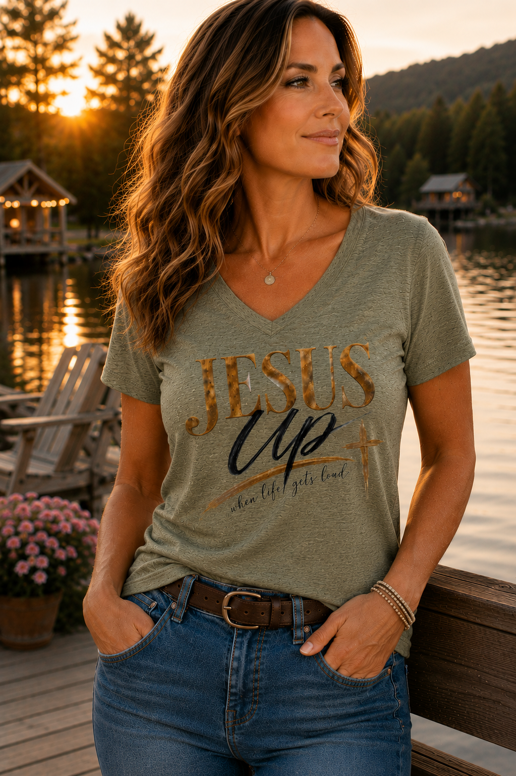 Jesus Up V-Neck Tee — Women's Inspirational Faith Graphic Shirt