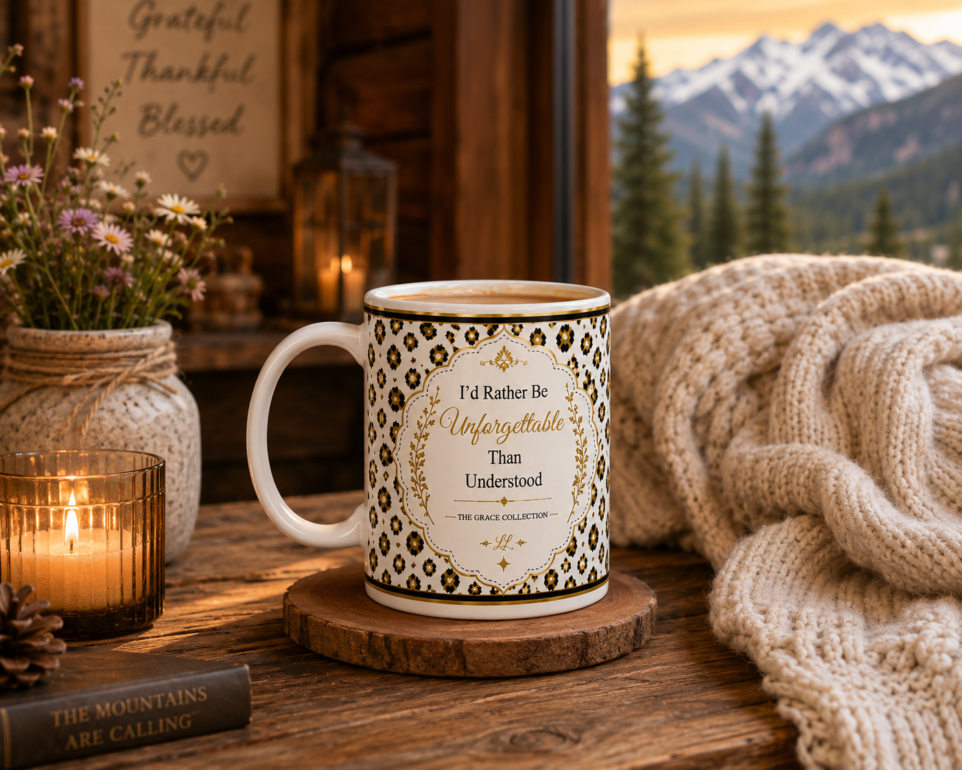15oz Ceramic Mug — "I'd Rather Be Unforgettable Than Understood" Gold Leopard Accent
