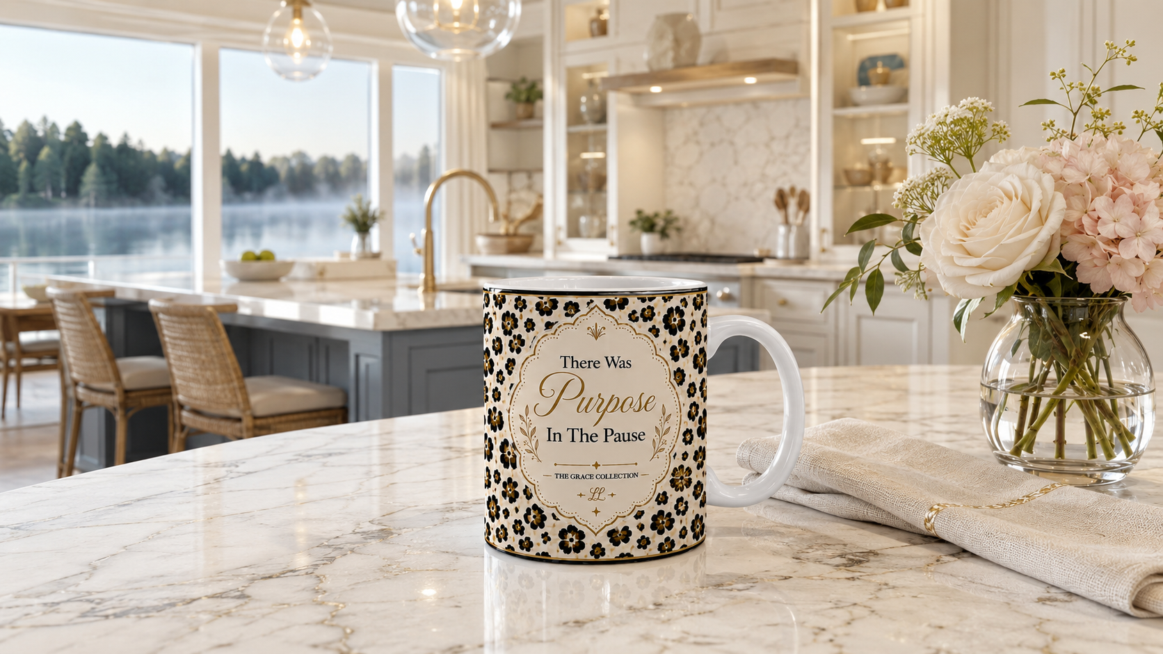 Leopard Print 15oz Mug — "There Was Purpose In The Pause" Inspirational Coffee Cup