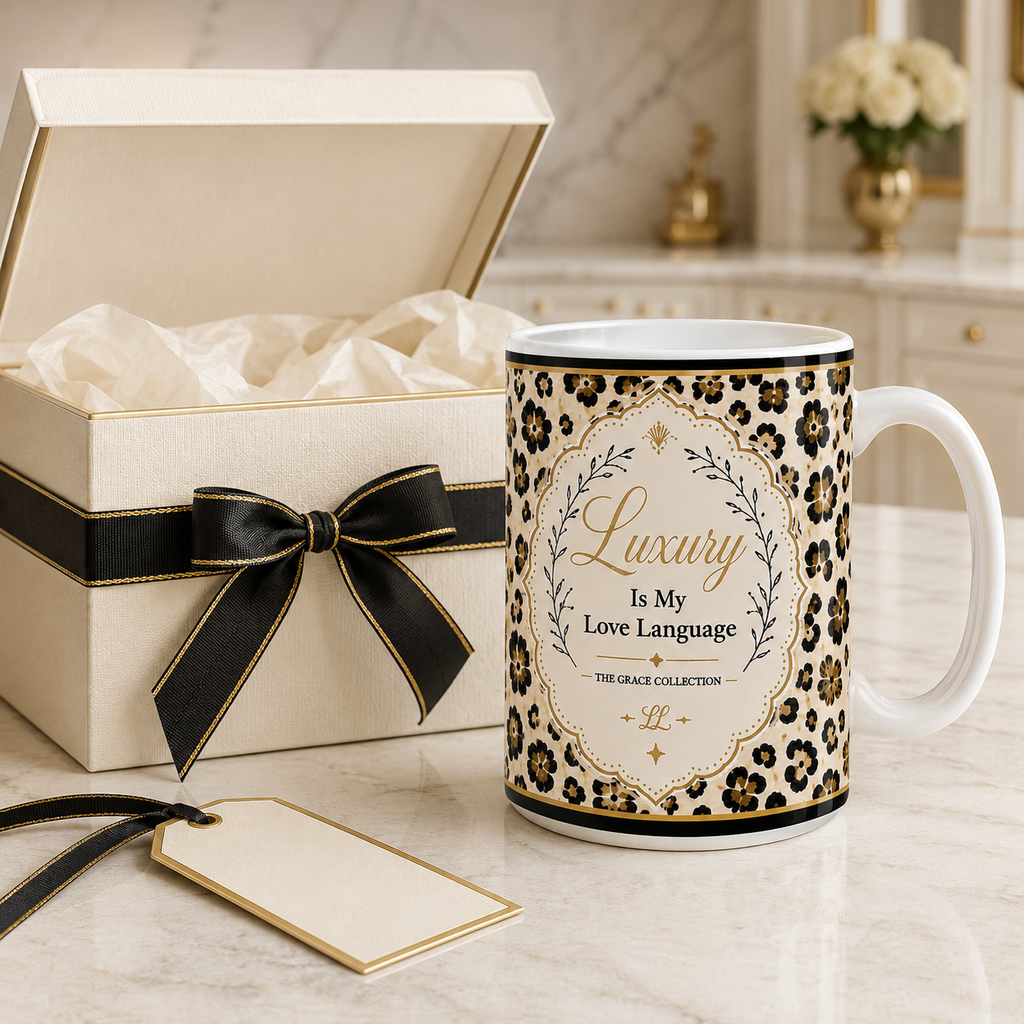 "Luxury Is My Love Language"  Leopard Print 15 ounce ceramic coffee mug