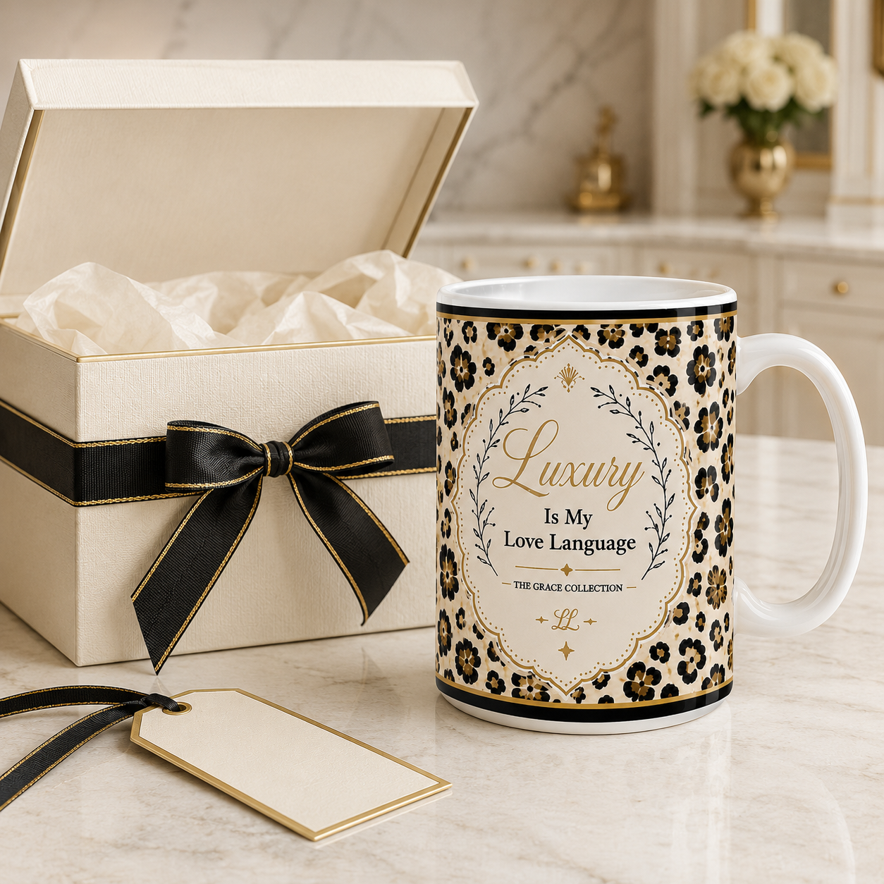 "Luxury Is My Love Language"  Leopard Print 15 ounce ceramic coffee mug