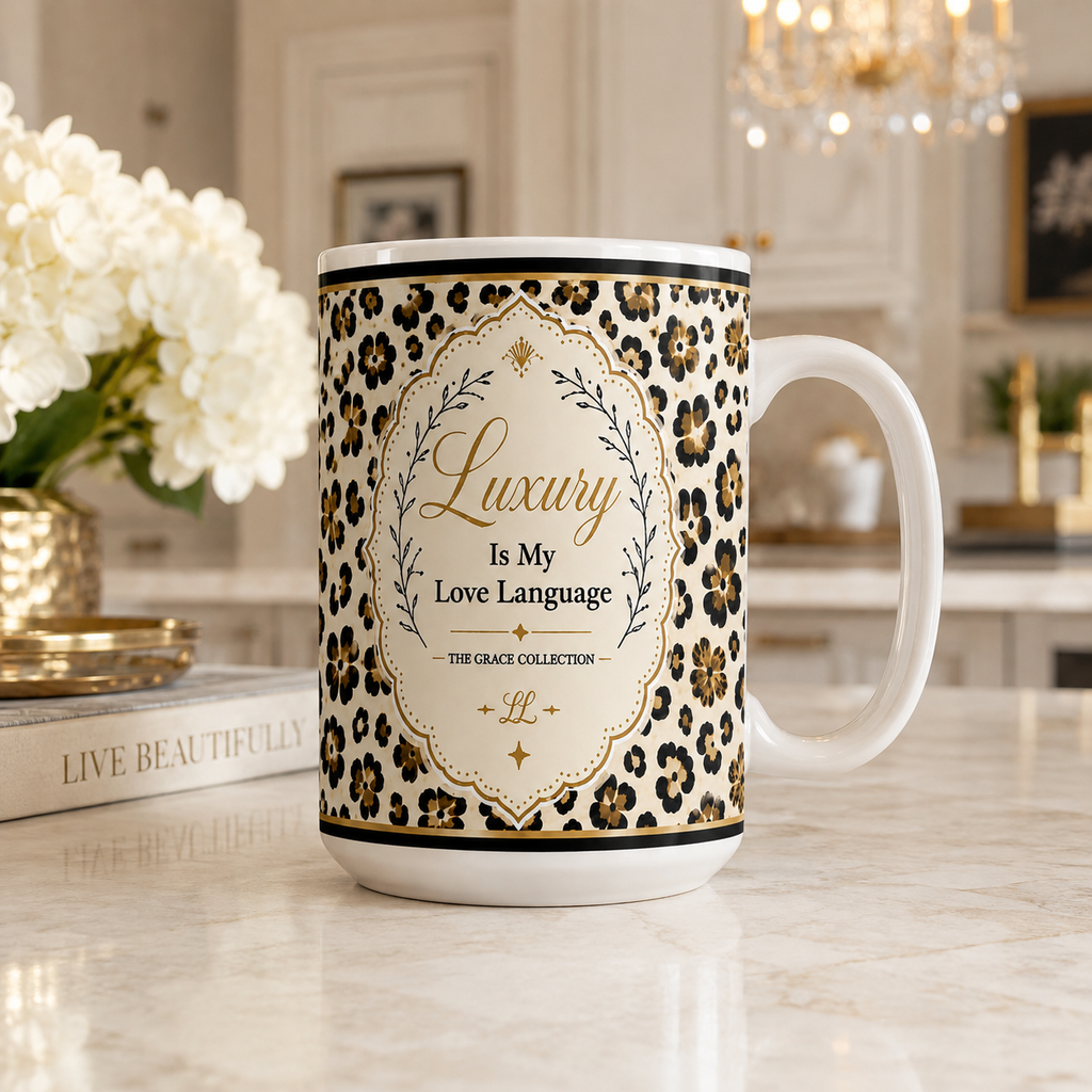 "Luxury Is My Love Language"  Leopard Print 15 ounce ceramic coffee mug