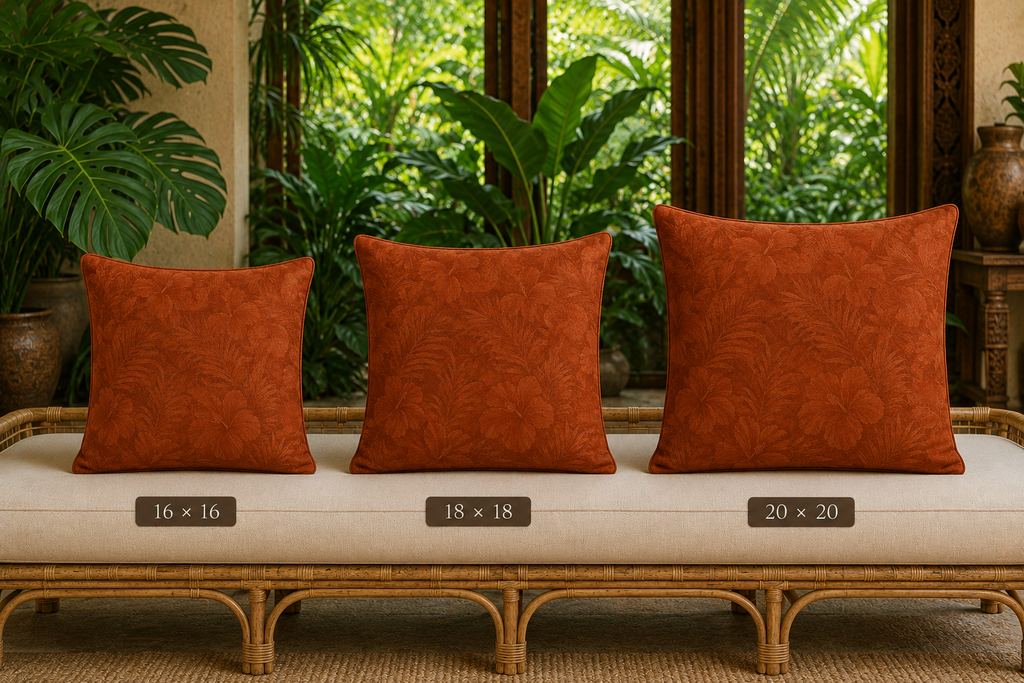 Retro Island Collection Rust Floral -  Faux Linen Throw Pillow