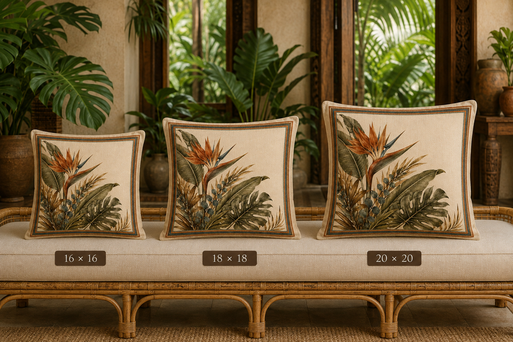 Retro Island Collection Tropical Bird of Paradise -  Faux Linen Throw Pillow