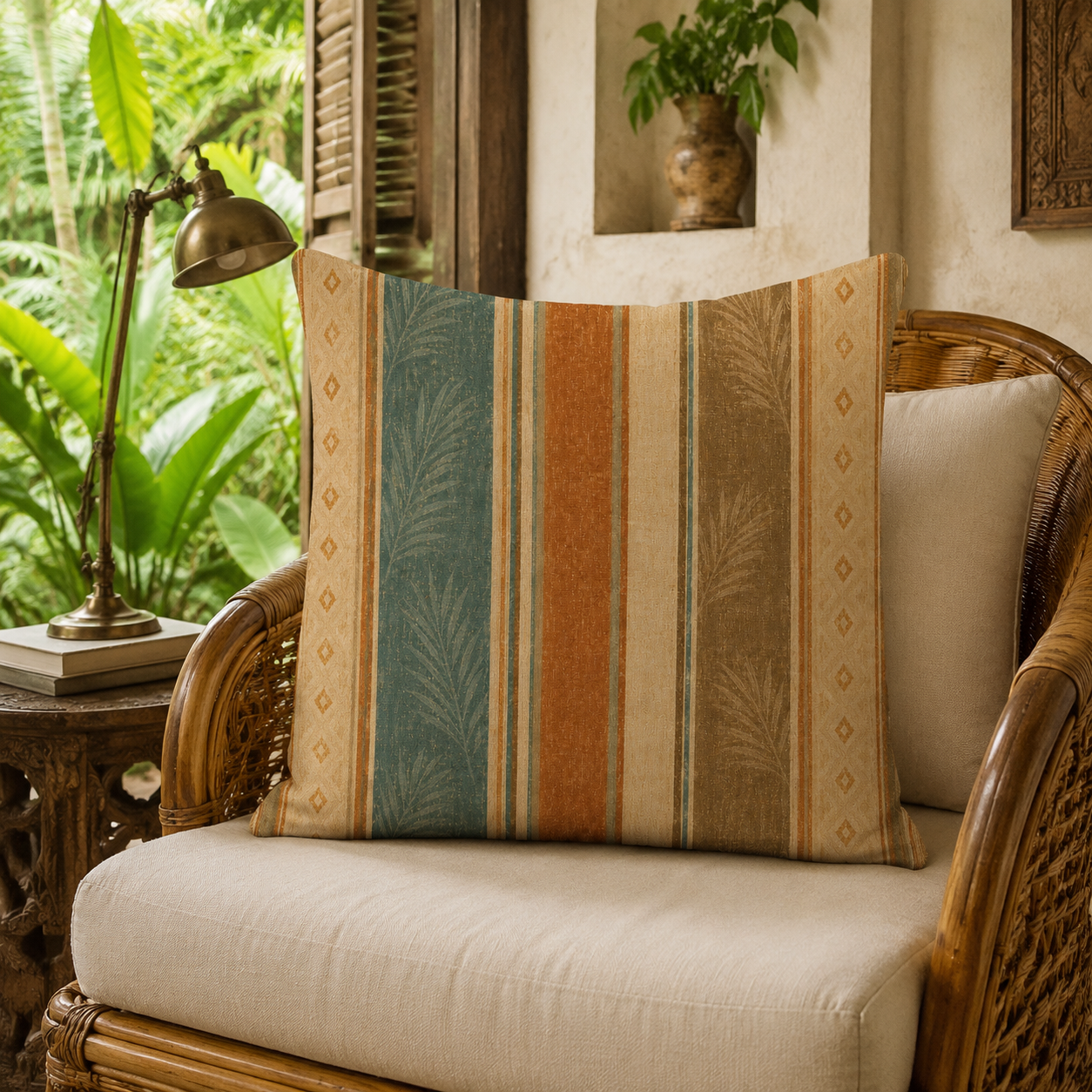 Retro Island Collection Beachy Stripe - Faux Linen Pillow