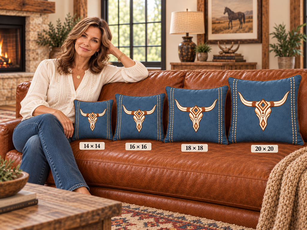 Longhorn Throw Pillow — Southwestern Faux Suede Accent
