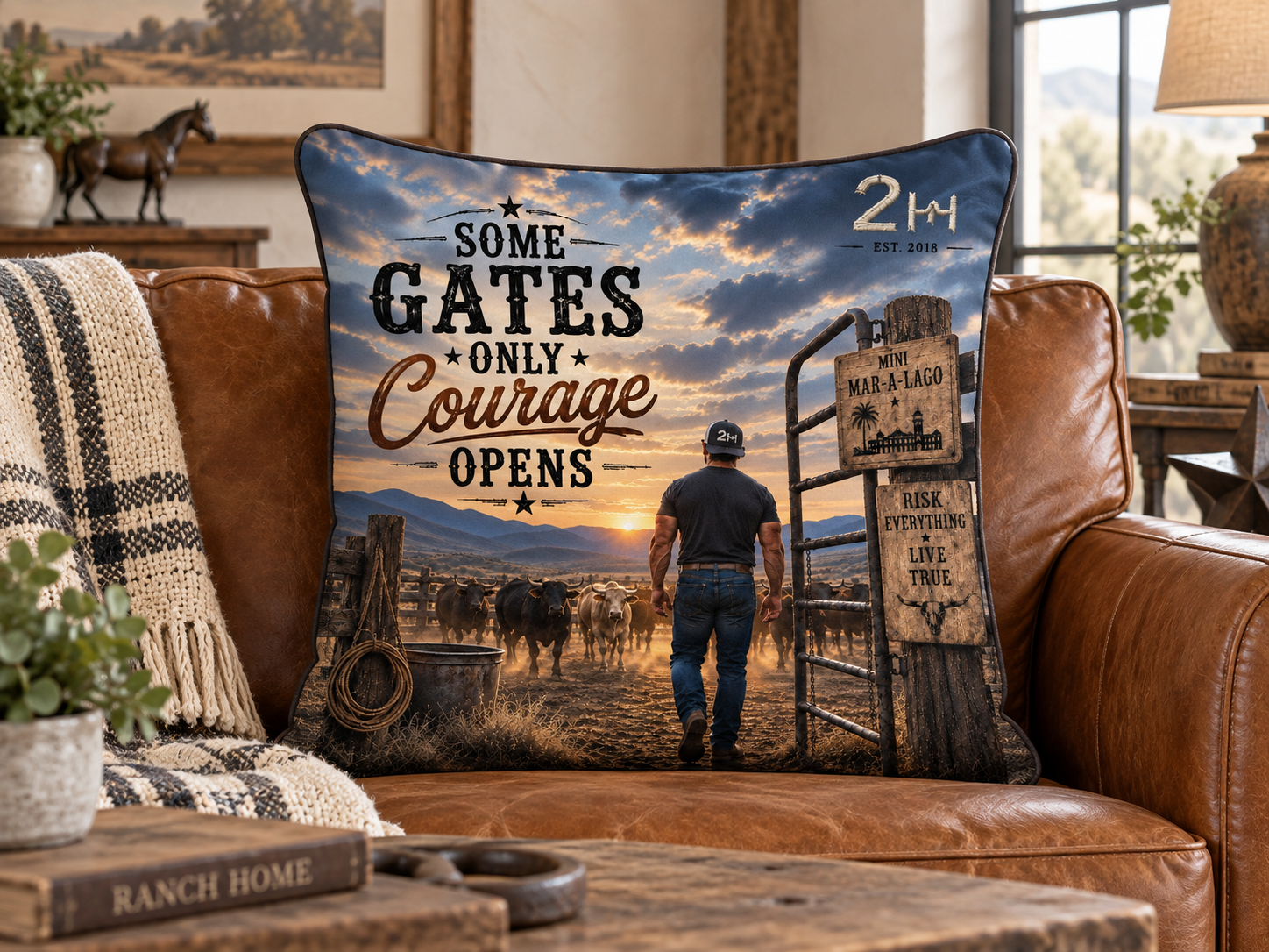 "Some Gates Only Courage Opens” Faux Suede Throw Pillow