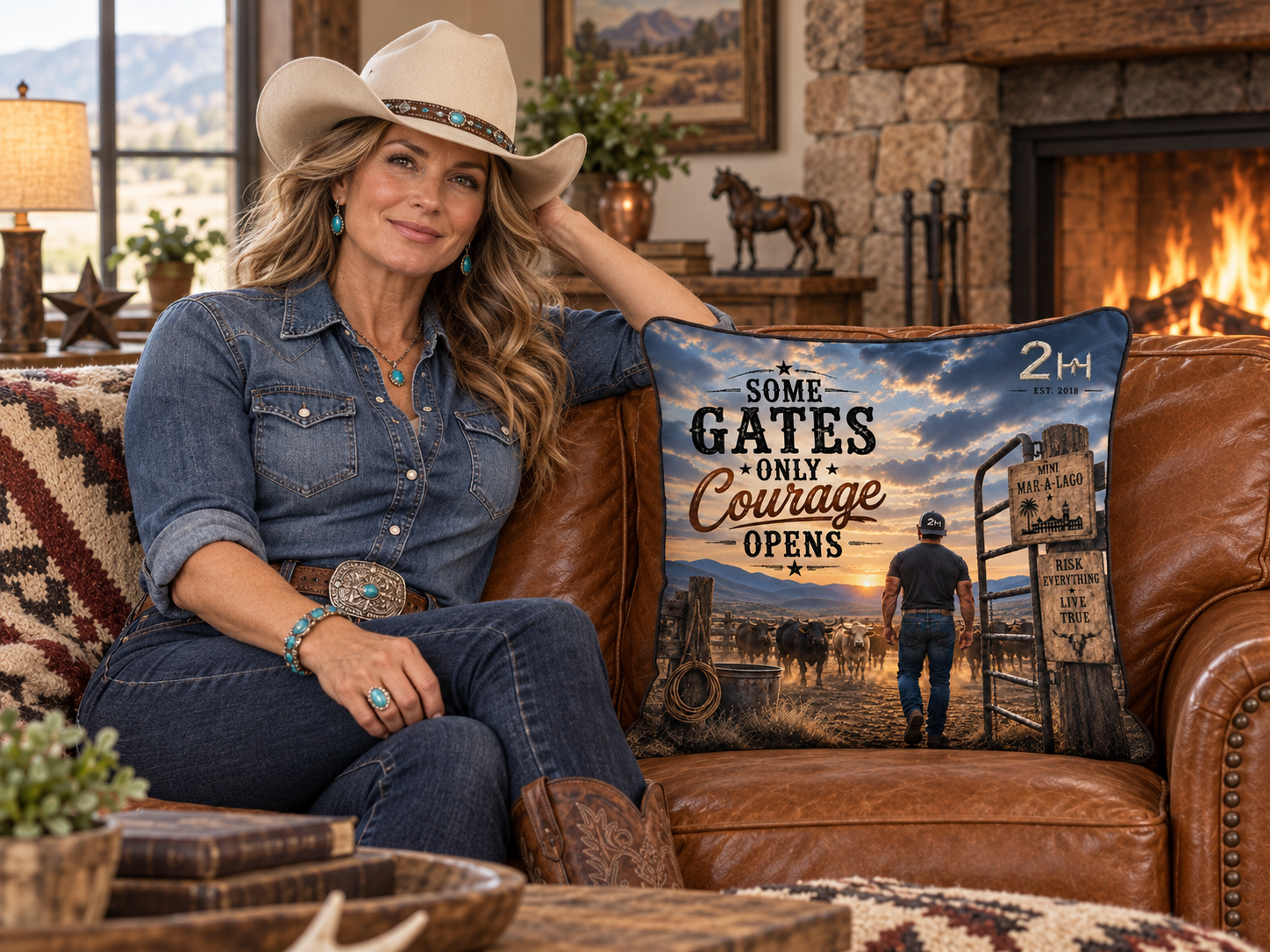 "Some Gates Only Courage Opens” Faux Suede Throw Pillow