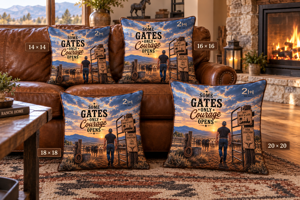 "Some Gates Only Courage Opens” Faux Suede Throw Pillow