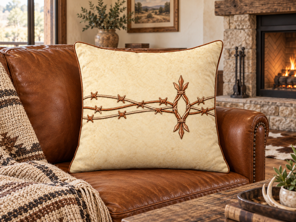 Western Barbed Wire  - Faux Suede Throw Pillow