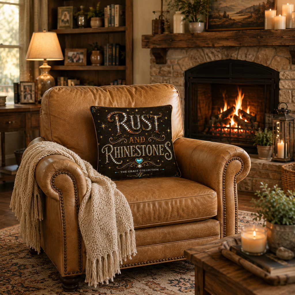 Rust and Rhinestones Decorative Pillow  - Faux Suede Throw Pillow