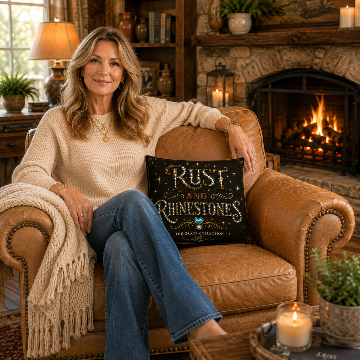 Rust and Rhinestones Decorative Pillow  - Faux Suede Throw Pillow