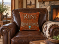 Rust and Rhinestones Faux Suede Pillow — Wild West Sparkle Decorative Throw Pillow