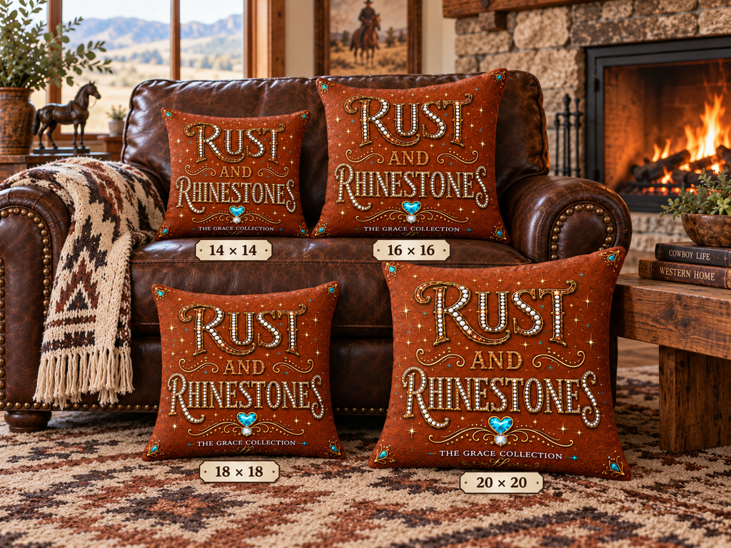 Rust and Rhinestones Faux Suede Pillow — Wild West Sparkle Decorative Throw Pillow