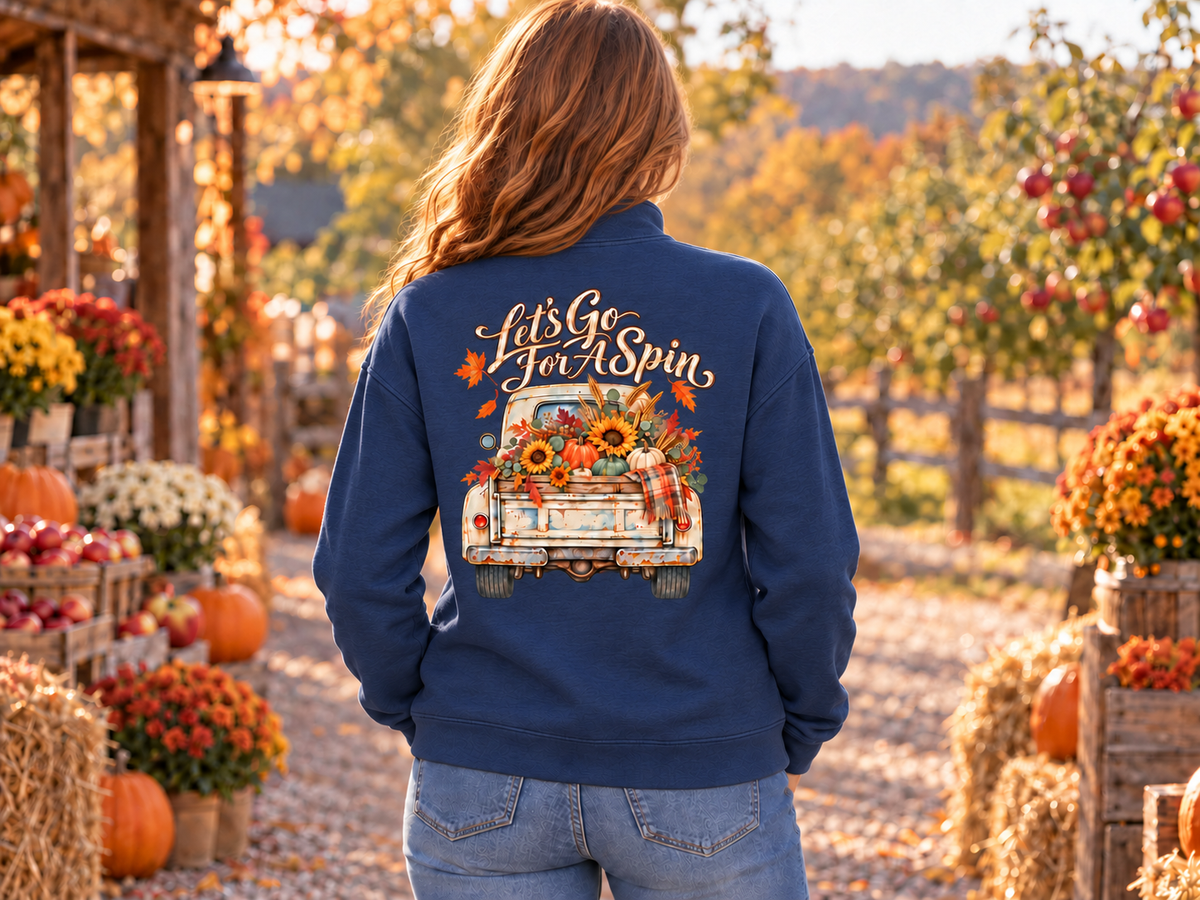 Let's Go for a Spin -  Wome's Quarater Zip Pullover Sweatshirt