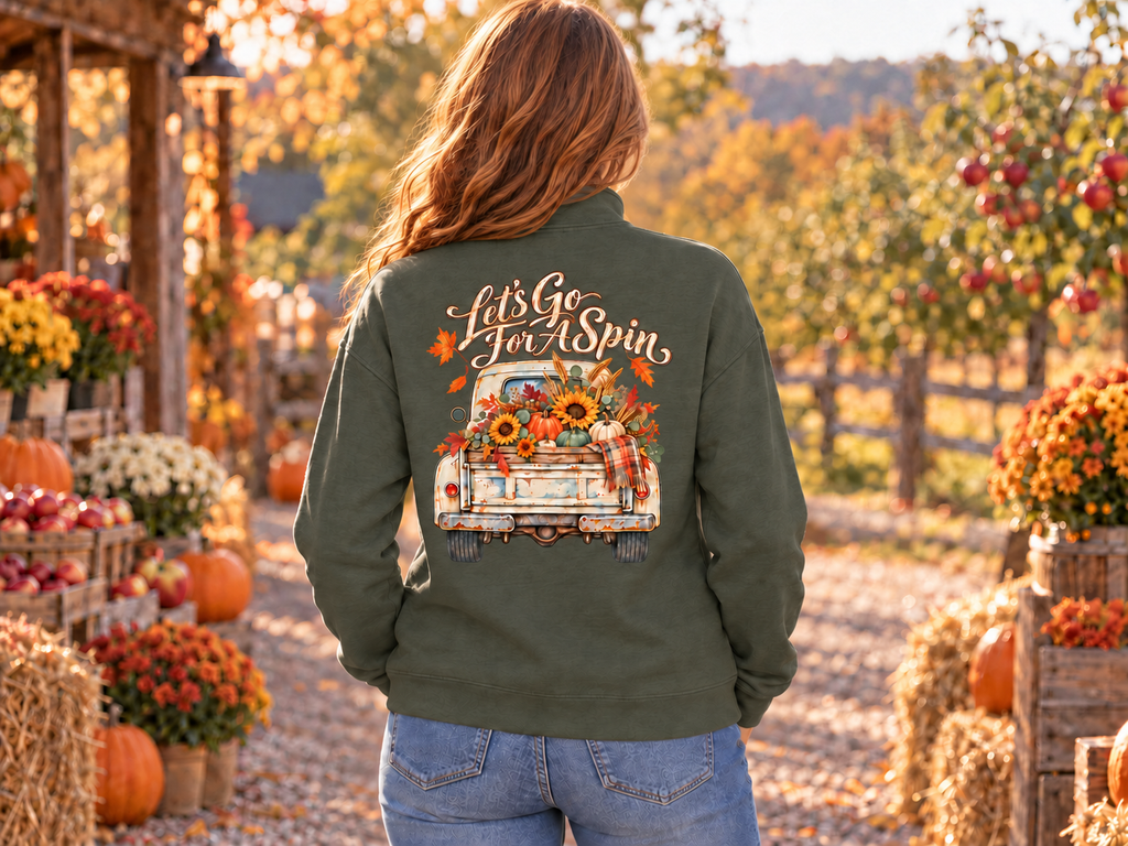 Let's Go for a Spin -  Wome's Quarater Zip Pullover Sweatshirt