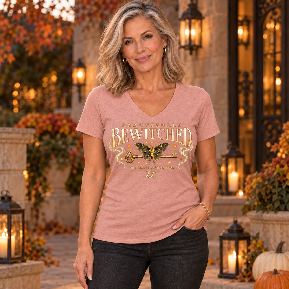 Beautifully Bewitched - Woman's V-Neck Tee Graphic Shirt