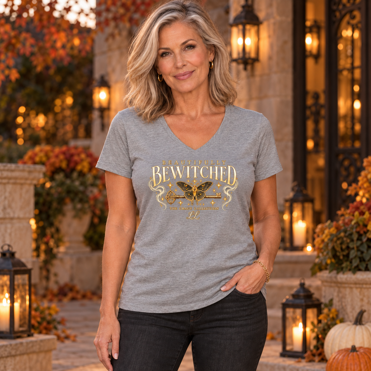 Beautifully Bewitched - Woman's V-Neck Tee Graphic Shirt