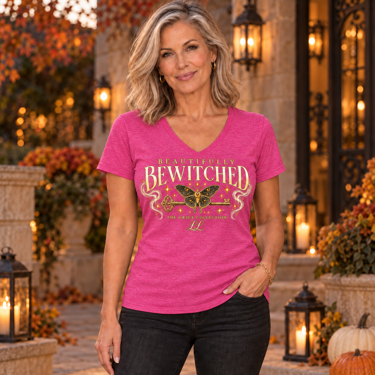 Beautifully Bewitched - Woman's V-Neck Tee Graphic Shirt