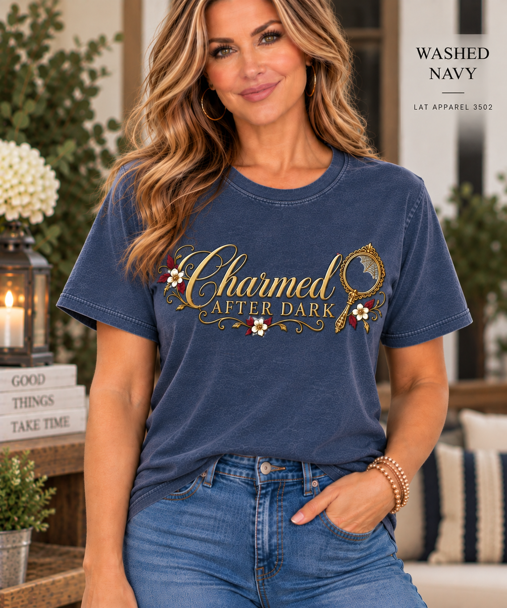 Charmed After Dark tee | Floral Script Women's Relaxed Vintage Wash Tee