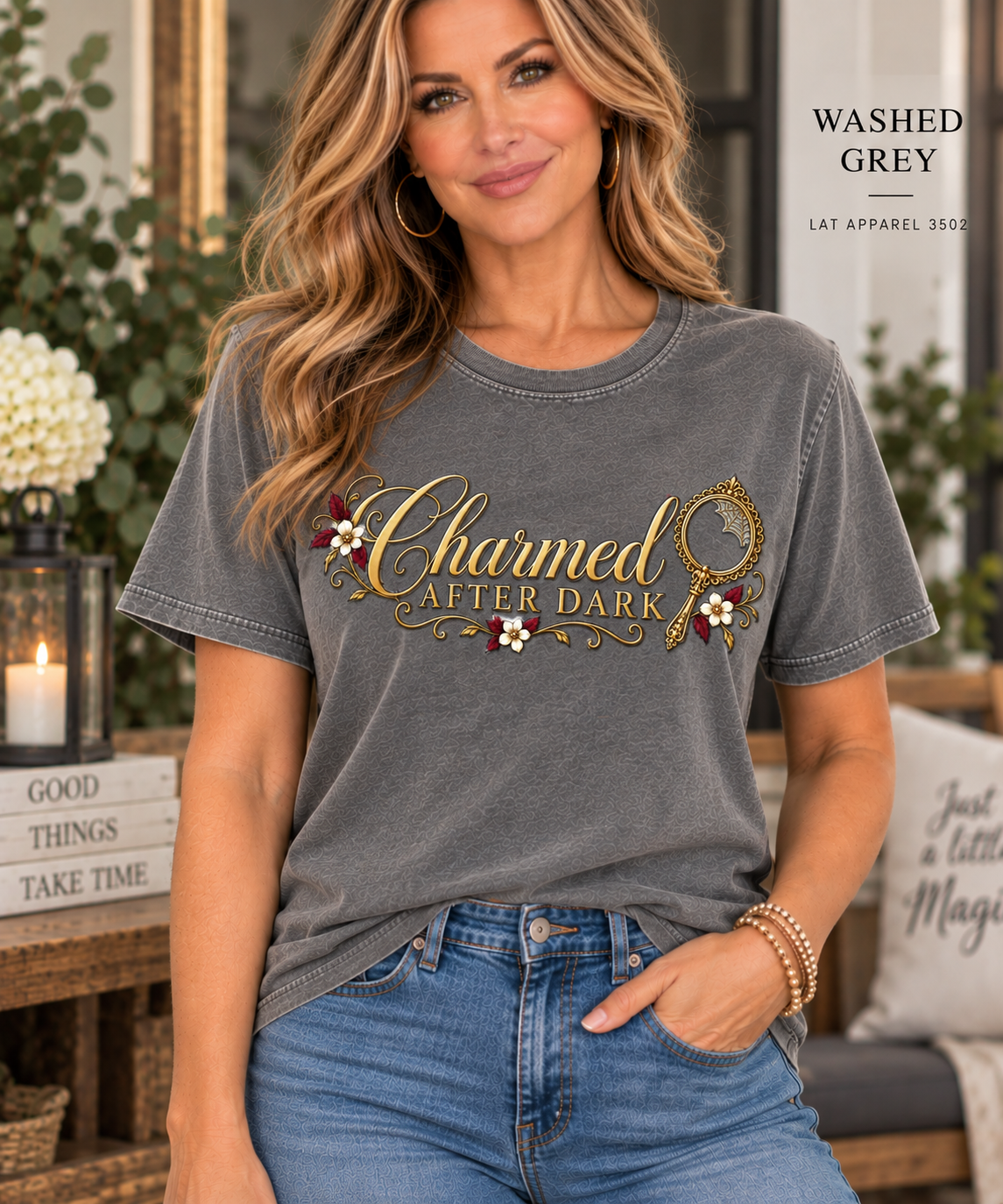 Charmed After Dark tee | Floral Script Women's Relaxed Vintage Wash Tee