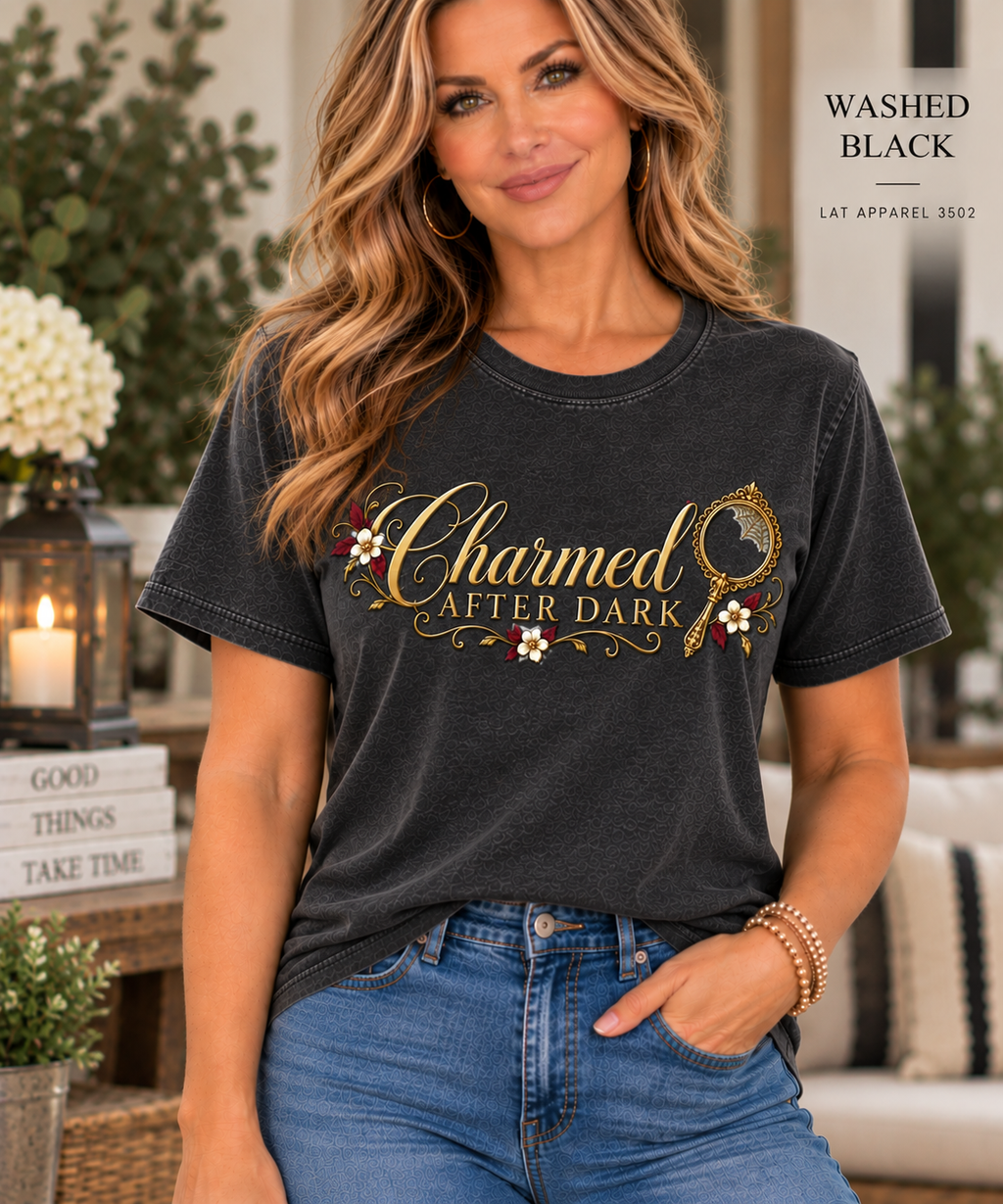 Charmed After Dark tee | Floral Script Women's Relaxed Vintage Wash Tee