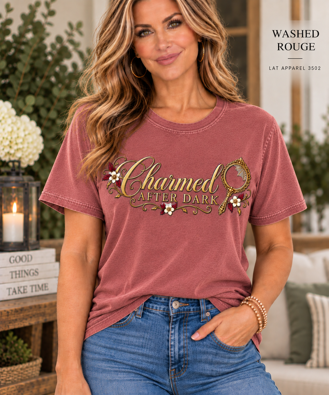 Charmed After Dark tee | Floral Script Women's Relaxed Vintage Wash Tee