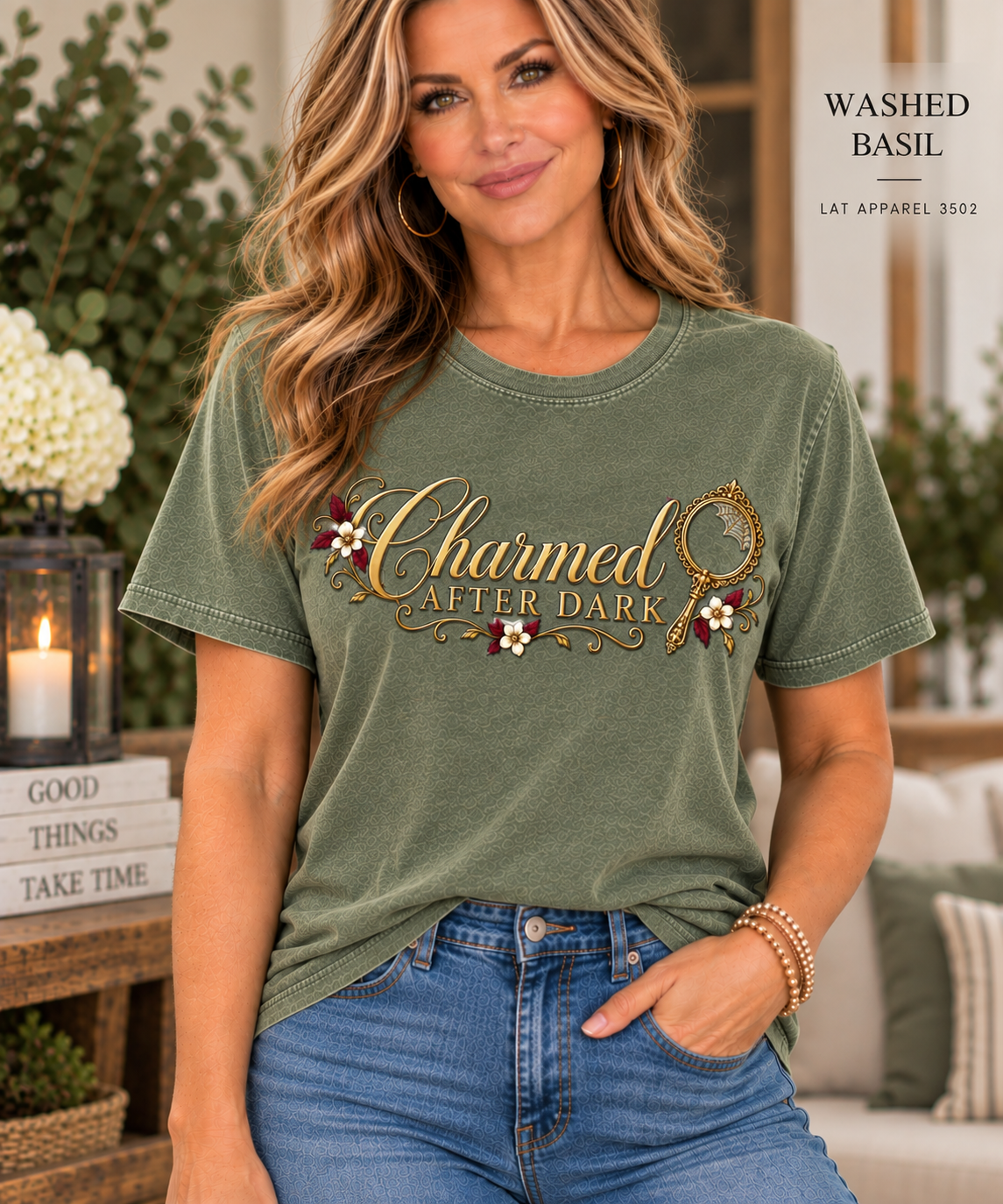 Charmed After Dark tee | Floral Script Women's Relaxed Vintage Wash Tee