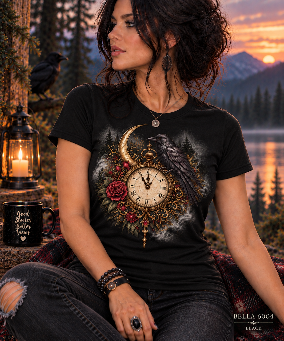 Vintage Clock, Raven & Rose Graphic Tee