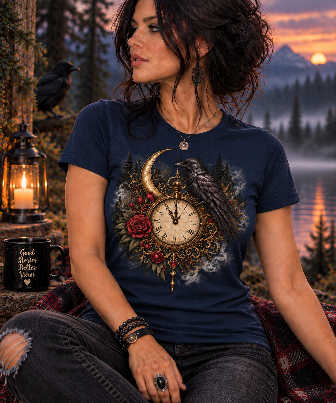 Vintage Clock, Raven & Rose Graphic Tee