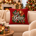 I Believe - Faux Linen Pillow Christmas Holiday Decor
