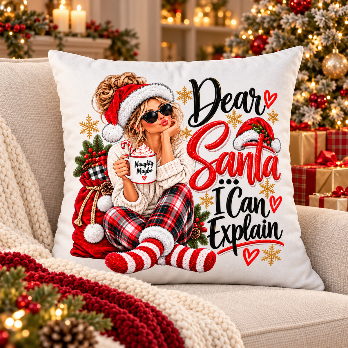Dear Santa I Can Explain pillow | Christmas poly velvet pillow