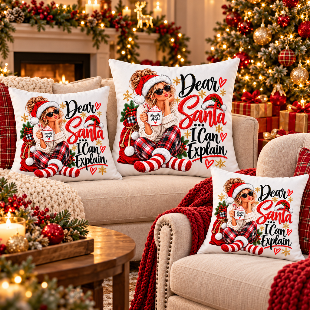 Dear Santa I Can Explain pillow | Christmas poly velvet pillow