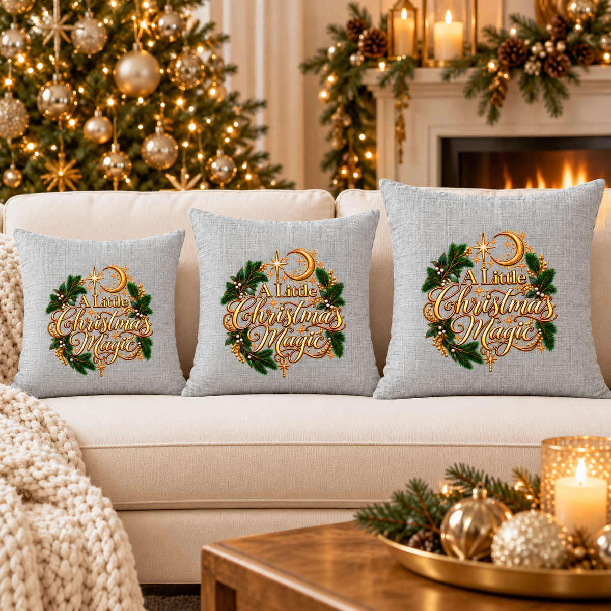 A Little Christmas Magic - Faux Linen Pillow Christmas Holiday Decor