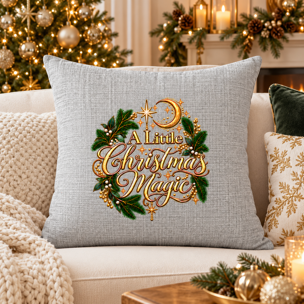 A Little Christmas Magic - Faux Linen Pillow Christmas Holiday Decor