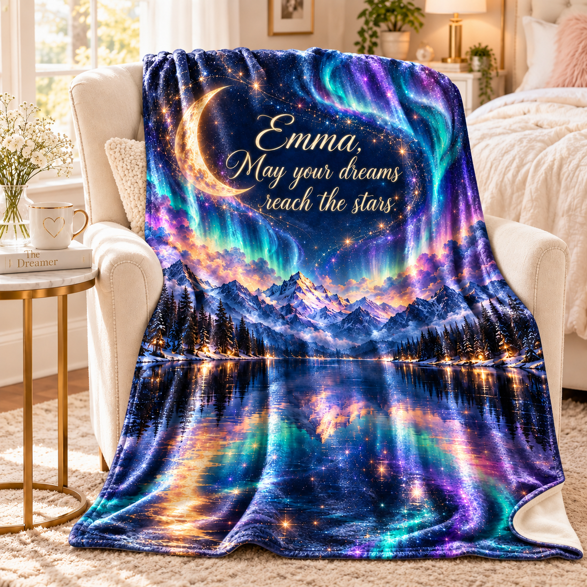 Personalize This Blanket  'May Your Dreams Reach the Stars' -  Galaxy Throw Crushed Velvet Blanket